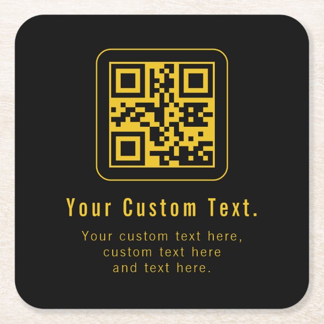 Editable QR Code & Text Template | Black & Gold Rechteckiger Pappuntersetzer (Vorderseite)