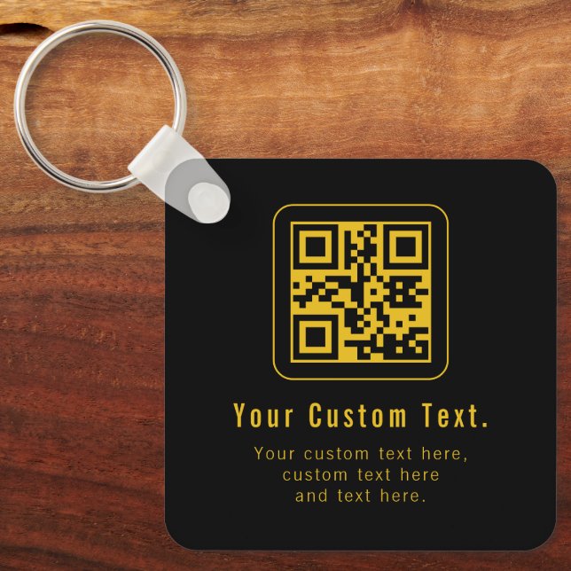 Editable QR Code & Text Template | Black & Gold Schlüsselanhänger (Vorderseite)