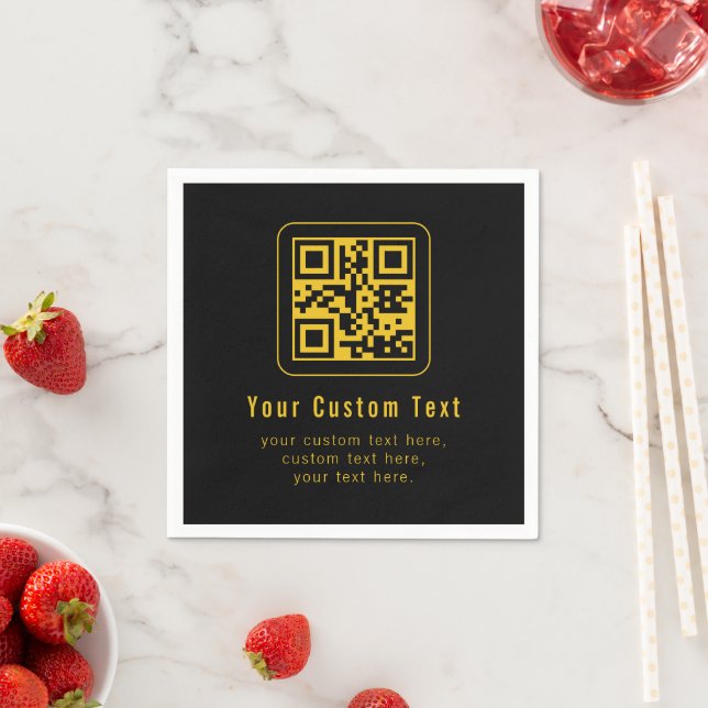 Editable QR Code & Text Template | Black & Gold Serviette (Beispiel)