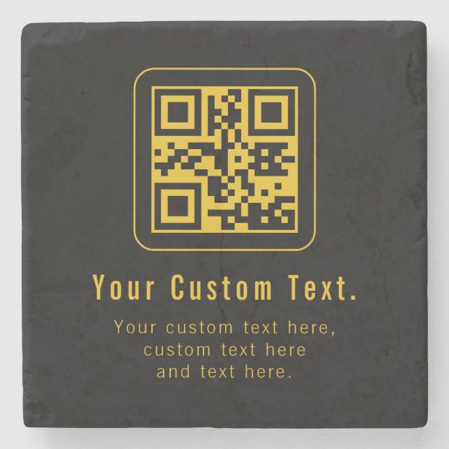 Editable QR Code & Text Template | Black & Gold Steinuntersetzer (Vorderseite)
