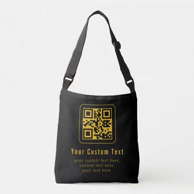 Editable QR Code & Text Template | Black & Gold Tragetaschen Mit Langen Trägern (Vorderseite)