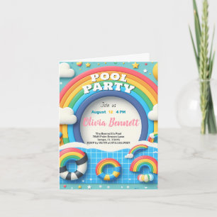 Editable Rainbow Pool Party Geburtstag Sommerschwi Einladung