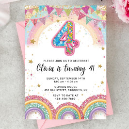 Editable Rainbow Sequin 4th Birthday Invitation Einladung