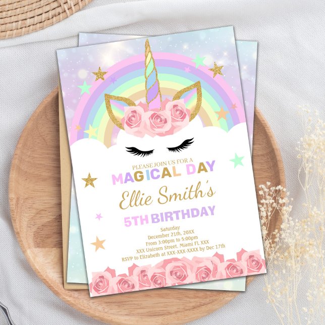 Editable Rainbow Unicorn Einladung zum Geburtstag (Rainbow Unicorn Birthday Invitations)