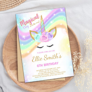 Editable Rainbow Unicorn Einladung zum Geburtstag