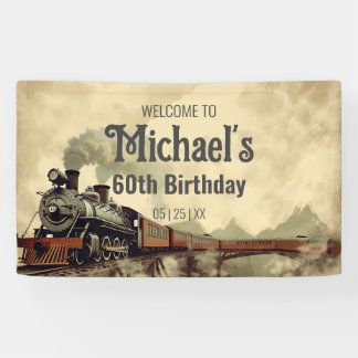 Editable Rauchbrücke Vintage Dampfbahn zum Geburts Banner
