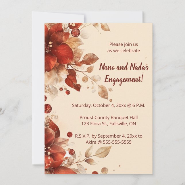 Editable Red Autumn Flowers Engagement Einladung (Vorderseite)