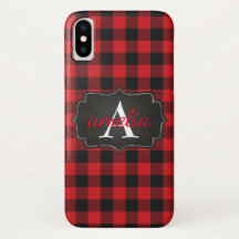 EDITABLE Red & Black Buffalo Kariert Mit Monogramm