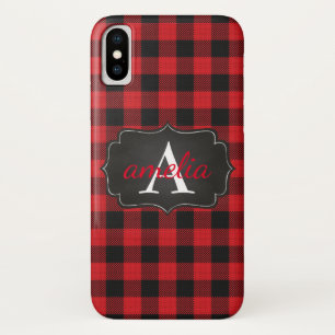 EDITABLE Red & Black Buffalo Kariert Mit Monogramm Case-Mate iPhone Hülle