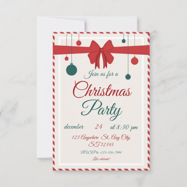 Editable Red Bow Holiday Gathering Invitation  Einladung (Vorderseite)