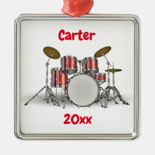Editable Red Drum Set Ornament Aus Metall