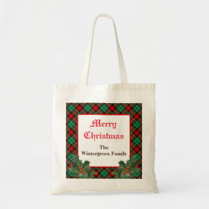 Editable Red Green Kariert mit Holly Tragetasche