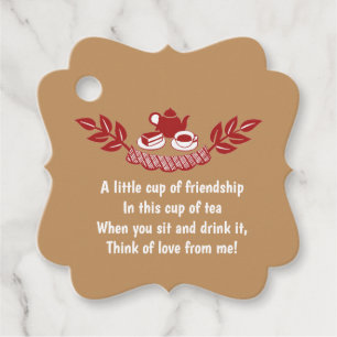 Editable Red Tea Time Silhouette Tea Bag Gedicht Geschenkanhänger