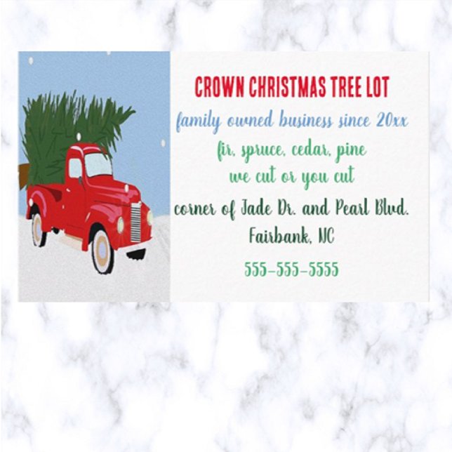 Editable Red Truck and Tree Christmas Tree Lot Visitenkarte (Von Creator hochgeladen)