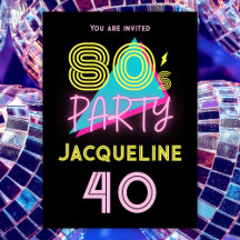 Editable Retro 80er Party Neon Pink 40. Geburtstag