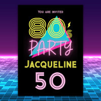 Editable Retro 80er Party Neon Pink 50. Geburtstag