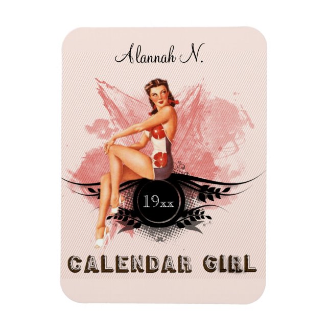 Editable Retro Calendar Girl Magnet (Vertikal)