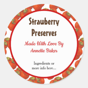 Editable Retro Strawberry Muster Canning Labels Runder Aufkleber