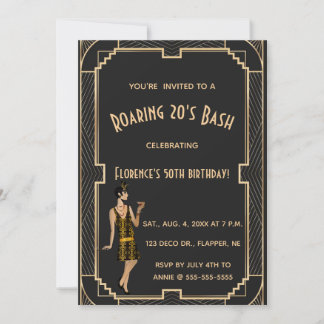Editable Roaring 20s Birthday Bash Party Einladung