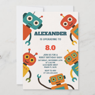 Editable Robot Birthday Einladung für Kinder