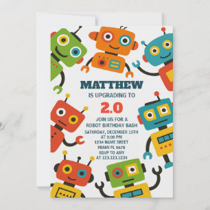 Editable Robot Birthday Invite Einladung