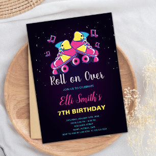 Editable Roller Skate Party Einladung für Mädchen