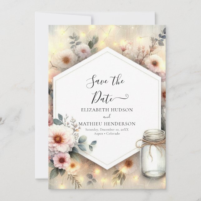 Editable Romance Mason Jar Wedding Save The Date (Vorderseite)