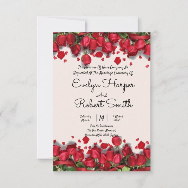 Editable Romantic Red Floral Wedding Einladung (Vorderseite)