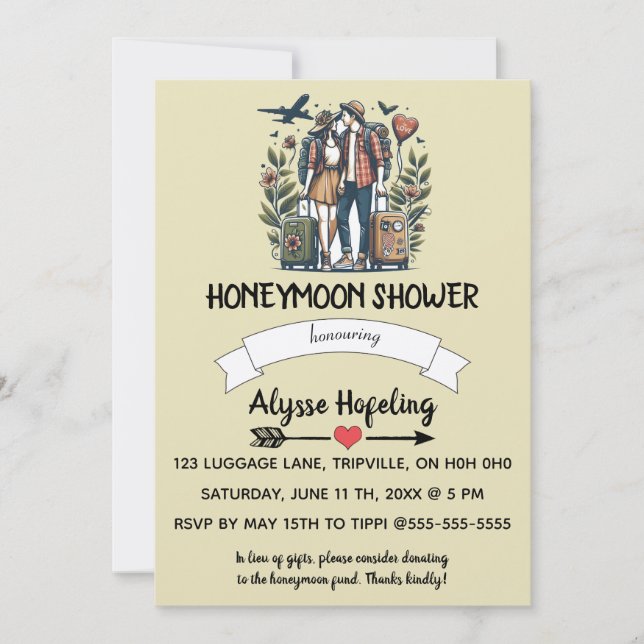 Editable Romantische Honeymoon Dusche Einladung (Vorderseite)