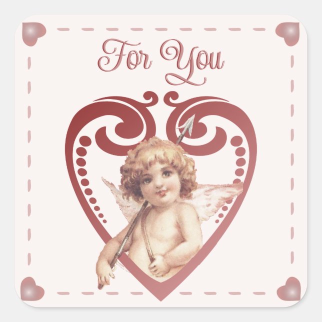 Editable romantische Vintage Cupid Valentine's Hea Quadratischer Aufkleber (Vorderseite)