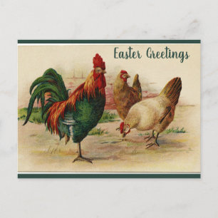 Editable Rooster and Hens Easter Postkarte