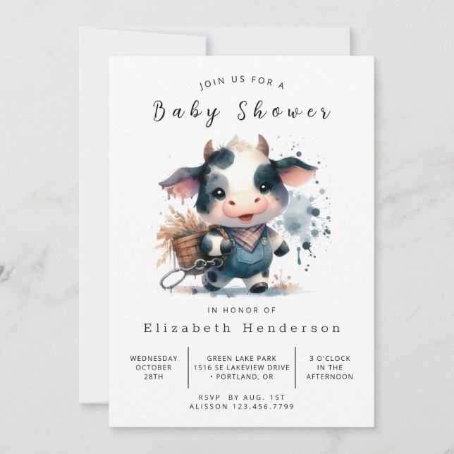 Editable Rustic Fun Cow Baby Dusche Einladung (Vorderseite)