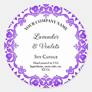 Editable Rustic Purple Floral Vintage Candle Runder Aufkleber