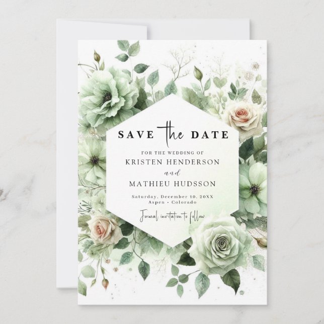 Editable Rustic Romance Sage Green Wedding Save The Date (Vorderseite)