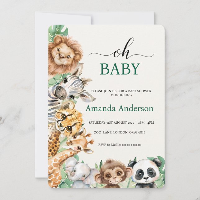 Editable Safari Baby Shower Invitation Template Einladung (Vorderseite)