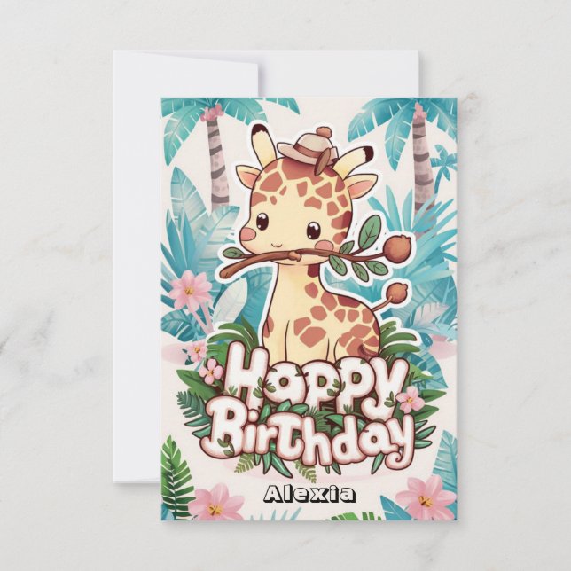 Editable Safari Giraffe Birthday Karte (Vorderseite)