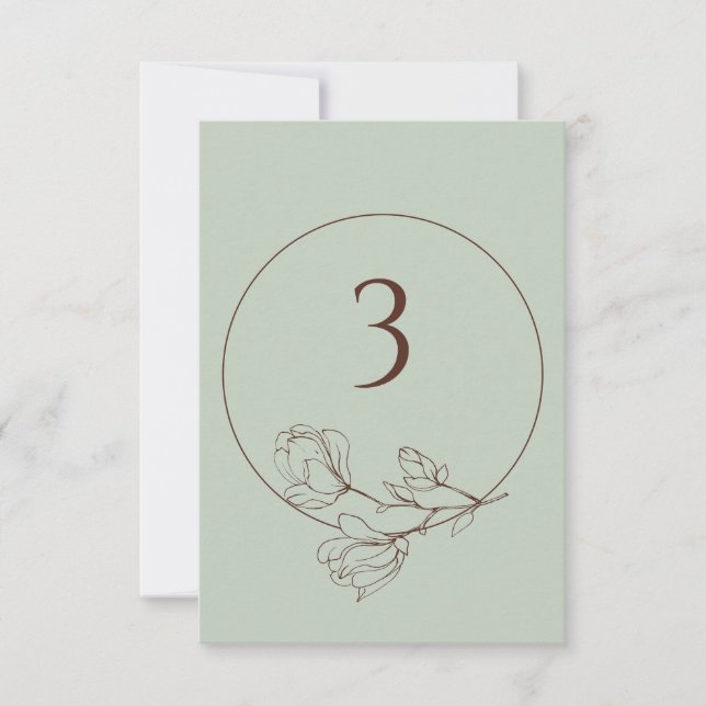 Editable Sage Boho Floral Wedding Tischnummer (Vorderseite)