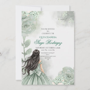 Editable Sage Green Quinceañera Einladung