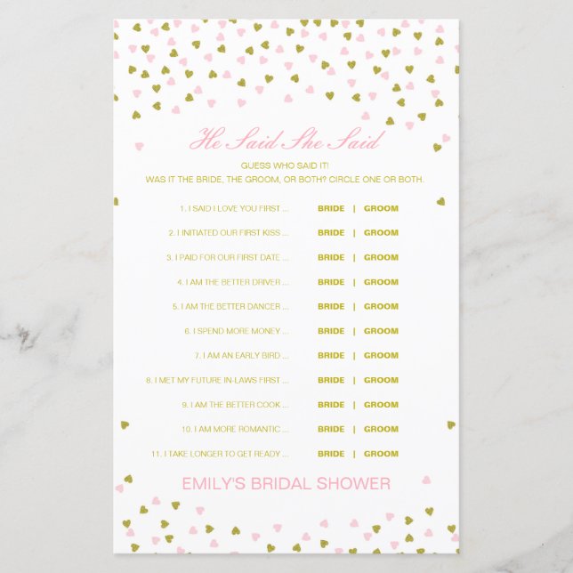 Editable sagte, sie sagte Polterabend Game (Vorderseite)