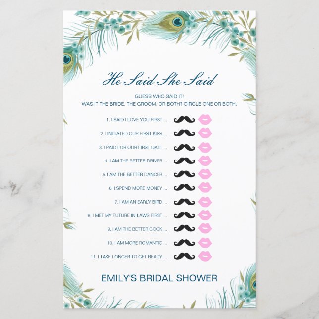 Editable sagte, sie sagte Polterabend Game (Vorderseite)