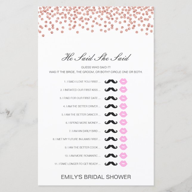 Editable sagte, sie sagte Polterabend Game (Vorderseite)