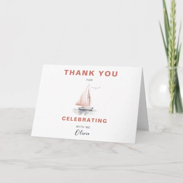 Editable Sailboat Birthday Danke Karte - Pink (Vorderseite)