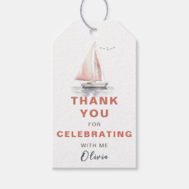 Editable Sailboat Birthday Girl Danke Tag-Pink Geschenkanhänger