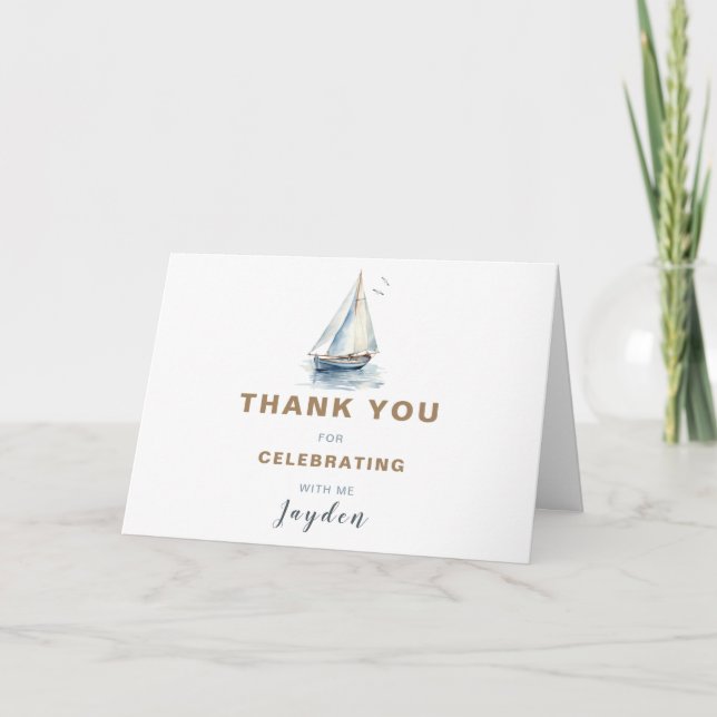 Editable Sailboat Nautic Danke Card - Blau (Vorderseite)