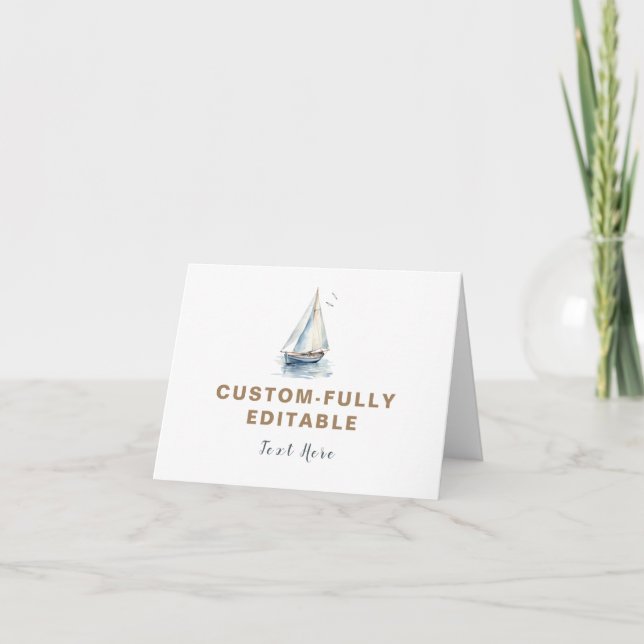 Editable Sailboat Nautical Tilfood Zelt Card Karte (Vorderseite)