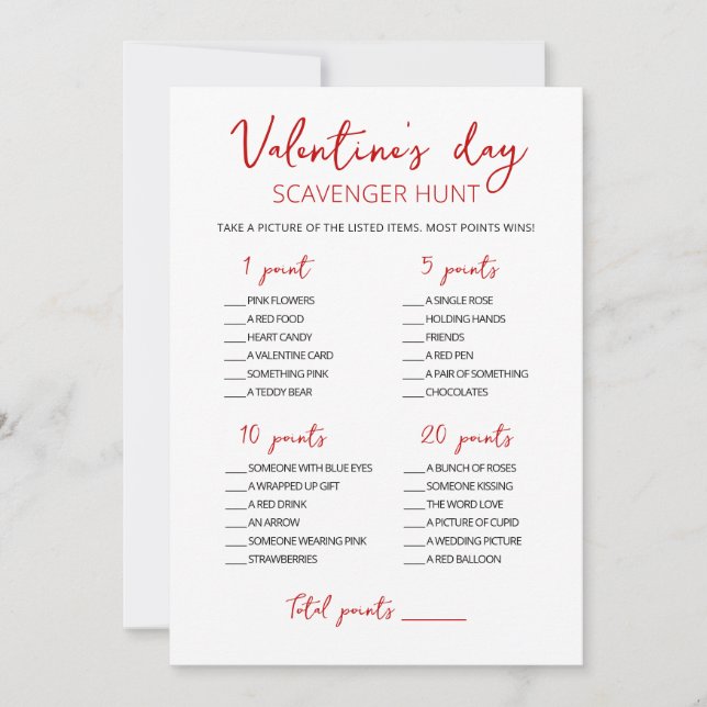 Editable Scavenger Hunt Valentine's Day Game Card Einladung (Vorderseite)