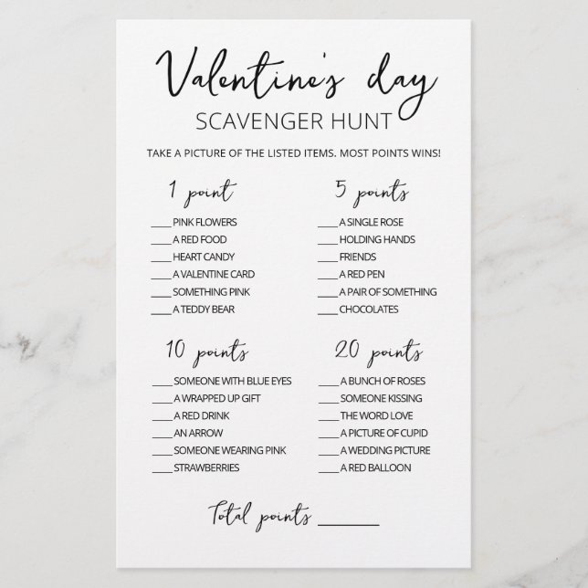Editable Scavenger Hunt Valentine's Day Spiel (Vorderseite)