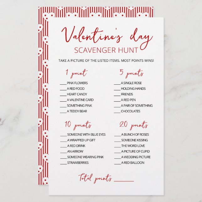 Editable Scavenger Hunt Valentine's Day Spiel (Vorne/Hinten)