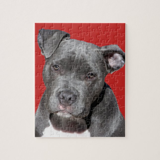 Editable schwarzes Pitbull Puzzle (Vertikal)