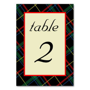 Editable Scottish Tartan Tischnummer Cards